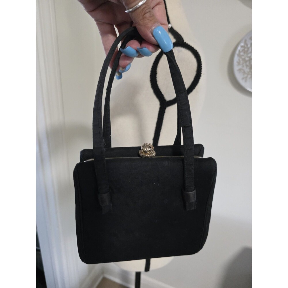 Vintage 50's AFTER FIVE Elegant BlackSatin EVENING CrystalTopHandlePurse Handbag